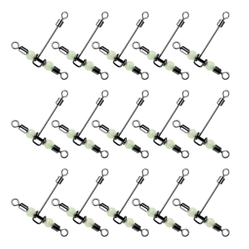 15Pcs Swivels Barrels Rolling Swivels Fishing Tackle Rig Swivels 3 Way Swivels with Glow Beads