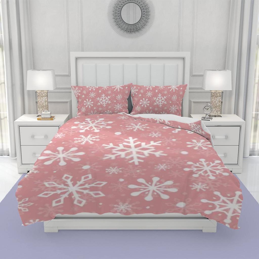 Winter Duvet Cover Merry Xmas Theme Delicate Snowflakes Cold Freezing Weather Vintage Holiday Pattern Room Decorative Women Kids