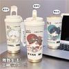 Light and Night Love Thermos Cup Large Capacity Straw Water Cup Non-embroidered Steel Portable New Couple Coffee Cup High Value