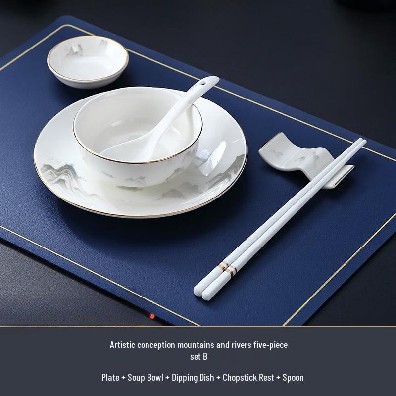 Artistic Mountain Gold Rim Chinese Ceramic Tableware Set