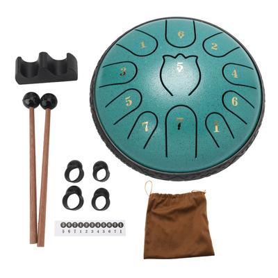 Tongue Drum 6 Inch 11 Tones Steel Portable Chakra Drum for Education Yoga Meditation Green
