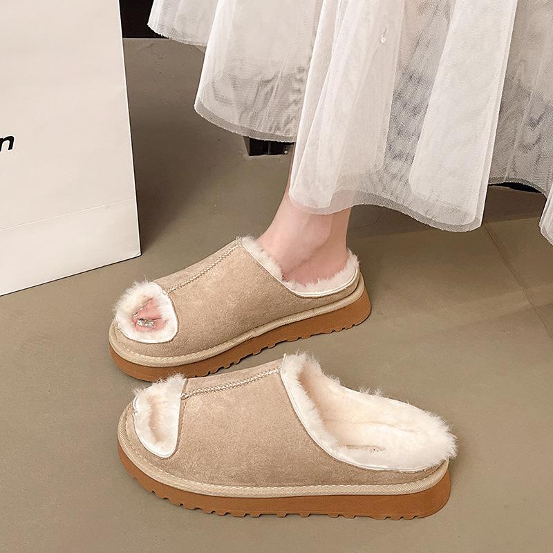 

Mao Mao slippers women s outer wear 2025 new winter fur integrated comfortable simple casual plush thick-soled slippers women 40 хаки