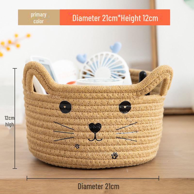Colorful Cat Cotton Rope Storage Basket for Cosmetics, Toys, Keys & Books