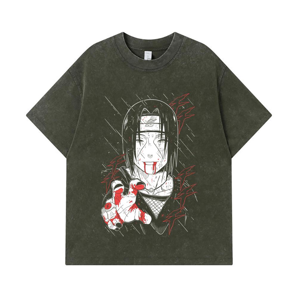 275 GSM Washed T-shirts 100% Cotton Naruto V4 Itachi Print Unisex Heavy Cotton T Shirt