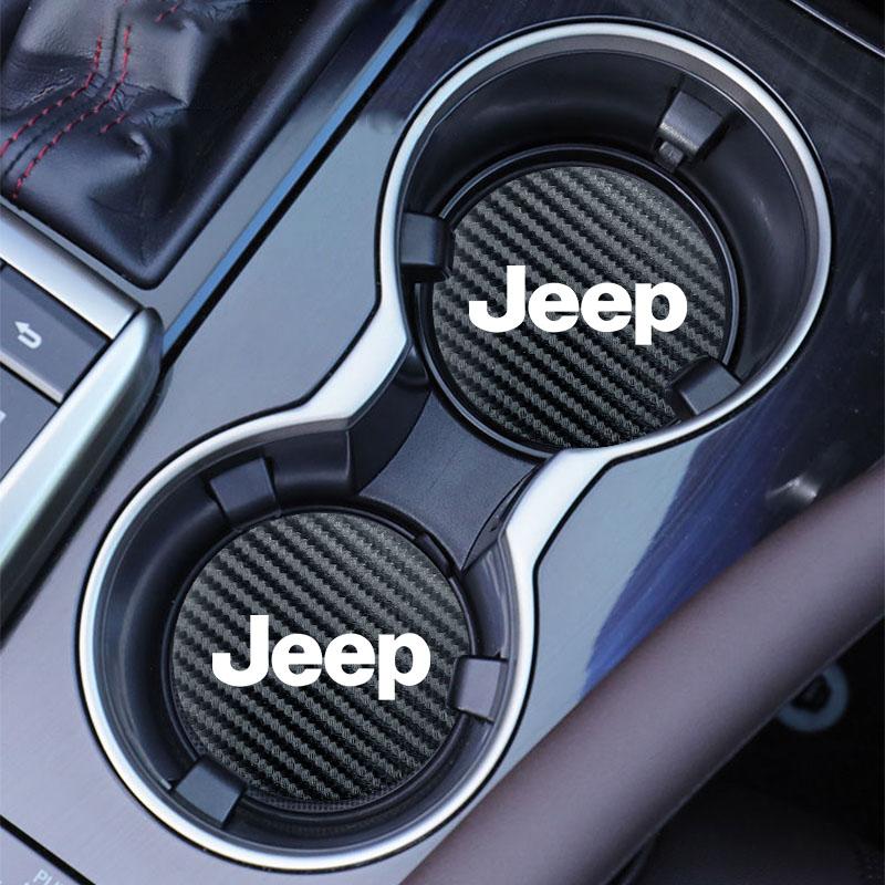 2Pcs Carbon Fiber Car Cup Holder Coaster Non-Slip Shock Mat For Jeep Wrangler JK Gladiator Renegade Grand Cherokee Valve Stem AKV1