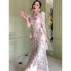 Western Style Floral Sweet Long Sleeve Top Skirt Sets Printed Shirt and Skirt Set