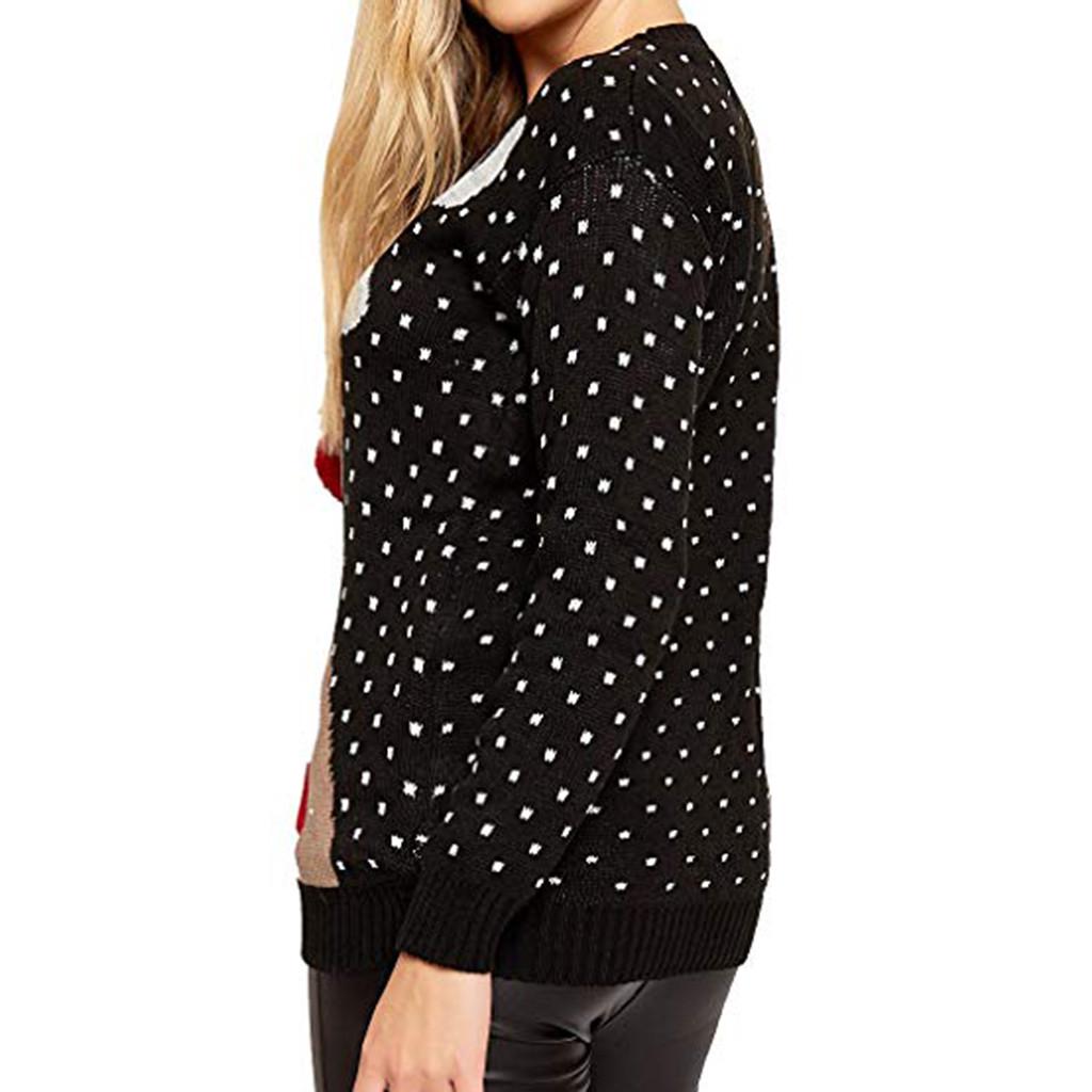 Women Christmas Deer Warm Knitted Long Sleeve Sweater Jumper Top Blouse