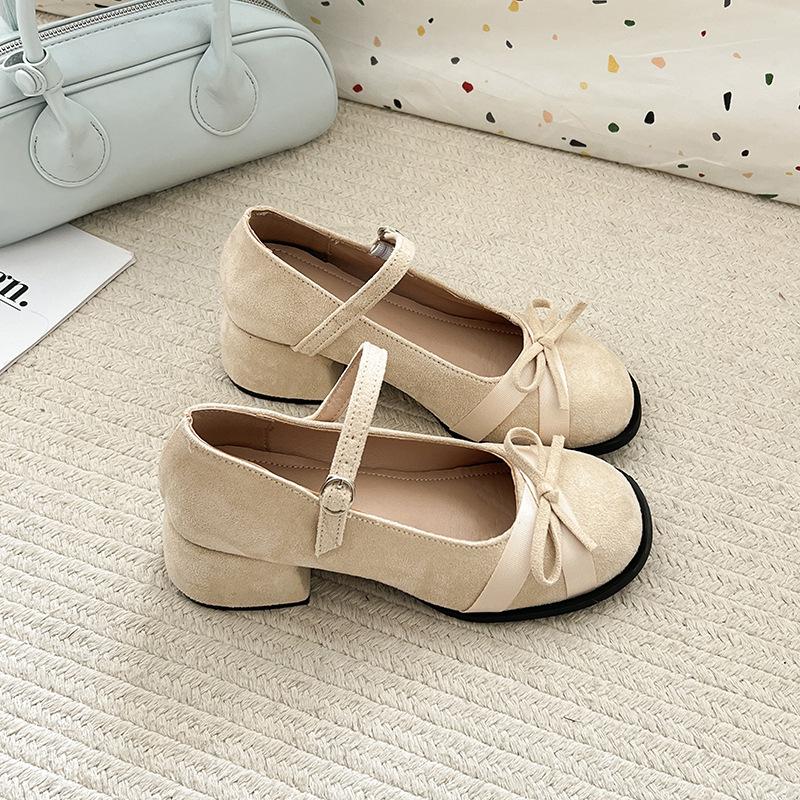 French evening breeze bow thick heel Mary Jane shoes women's 2025 summer new versatile small retro shoes