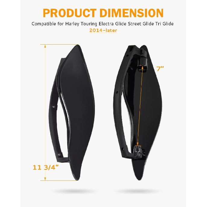 PBYMT Side Wings Air Deflectors, Fairing Side Wing Windshield, Black Adjustable Wind Deflectors Compatible For 2014-2024 Harley Electra Glide Street