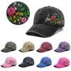 Dames Bloemen Geborduurde Baseballpet, Vintage Gewassen Katoen Verstelbare Zon Hoed