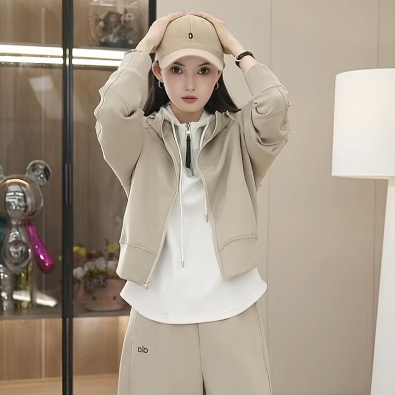 Spring Casual Sportswear: Hooded Cropped Sweatshirt, White Tank Top & Wide-Leg Pants 3-Piece Set L