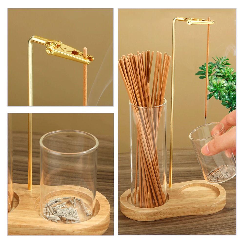 Removable Glass Incense Burner for Sticks Wooden Base Incense Candle Stand  Home Decor