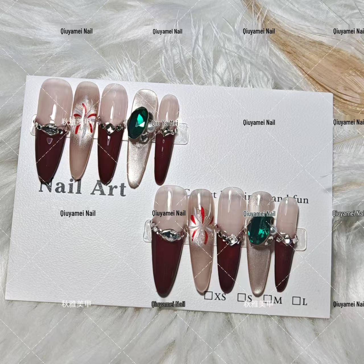 

Романтическое цветение Гелевые ногти ручной работы: Фейерверки и дизайн «Золотой кошачий глаз» XS