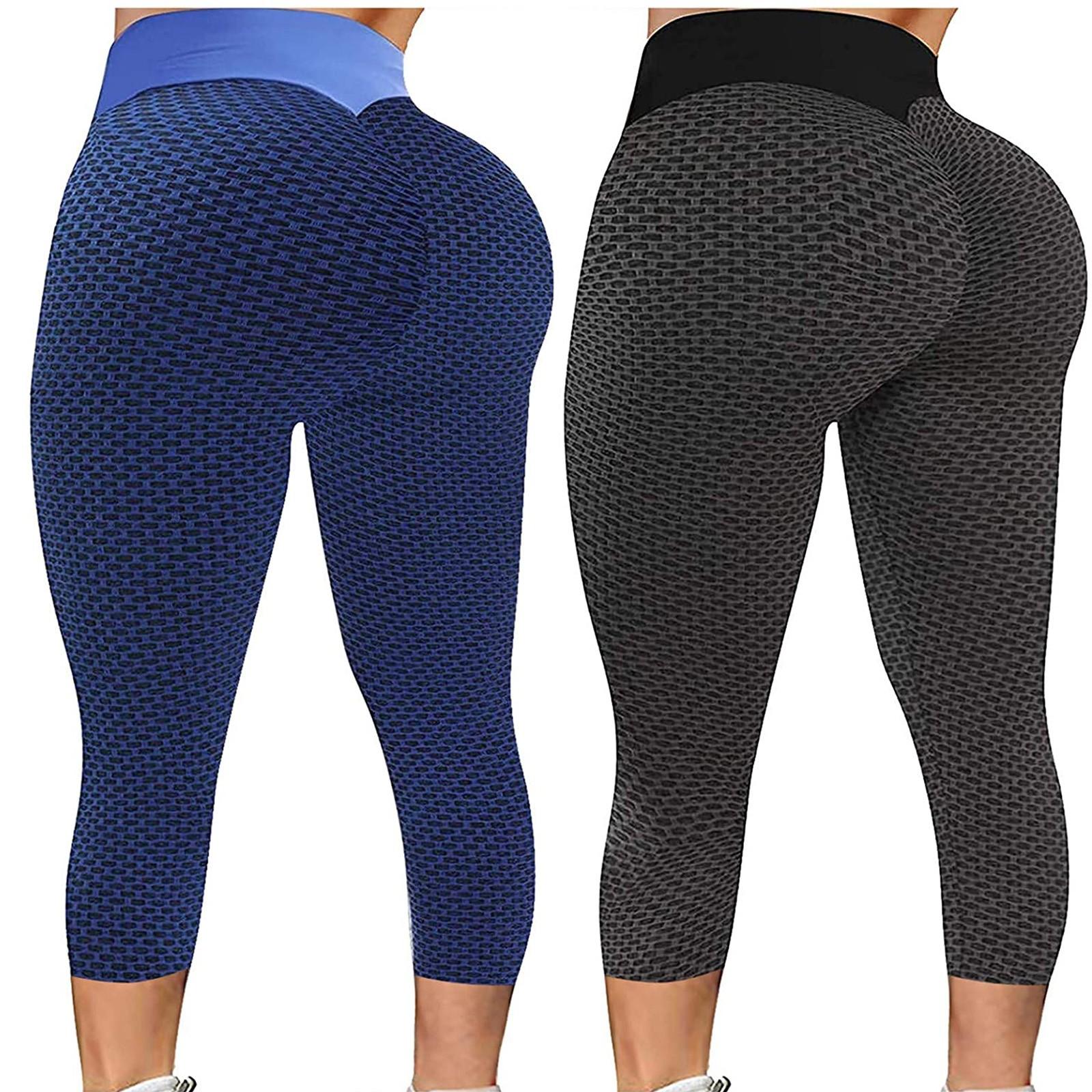 

2PC Women s Casual Skinny Slim Hip Lifting Fitness Sports Yoga Seven-Point Pants S синій