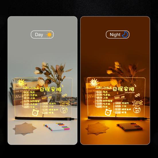 LED Note Board Rechargeable Acrylic Memo Pad Erasable Glowing Message Board To-do List Board Reusable Weekly