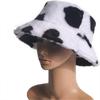 Milk Cow Print Faux Fur Bucket Hat - Fluffy Winter Fisherman Cap