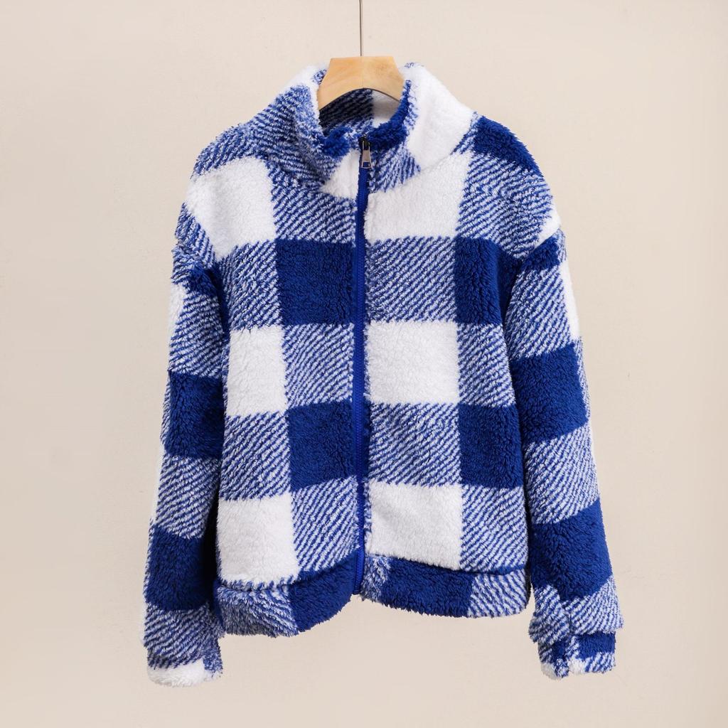 Checked Top Women's Long-sleeved Pullover Plaid Print Crew Neck Double-sided Plush Regular Plush Sweater