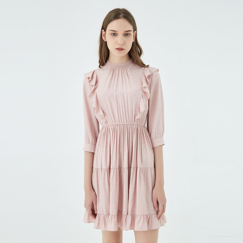 

Obeg Женское Летнее Новое Платье с Рюшами в Дворцовом Стиле Pink 155/XS/34