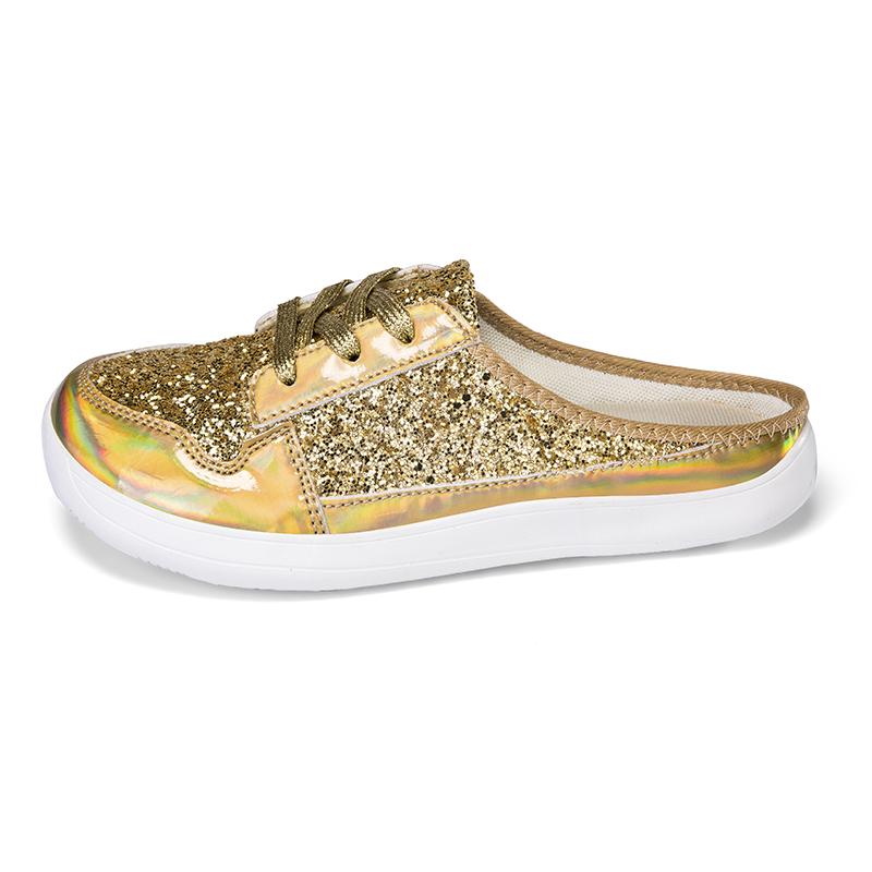 Pink Sequins Women's Flats Shoes Fashion Casual Glitter Sneakers Woman Half Slippers Summer Luxury Comfort Walking Loafers Shoes