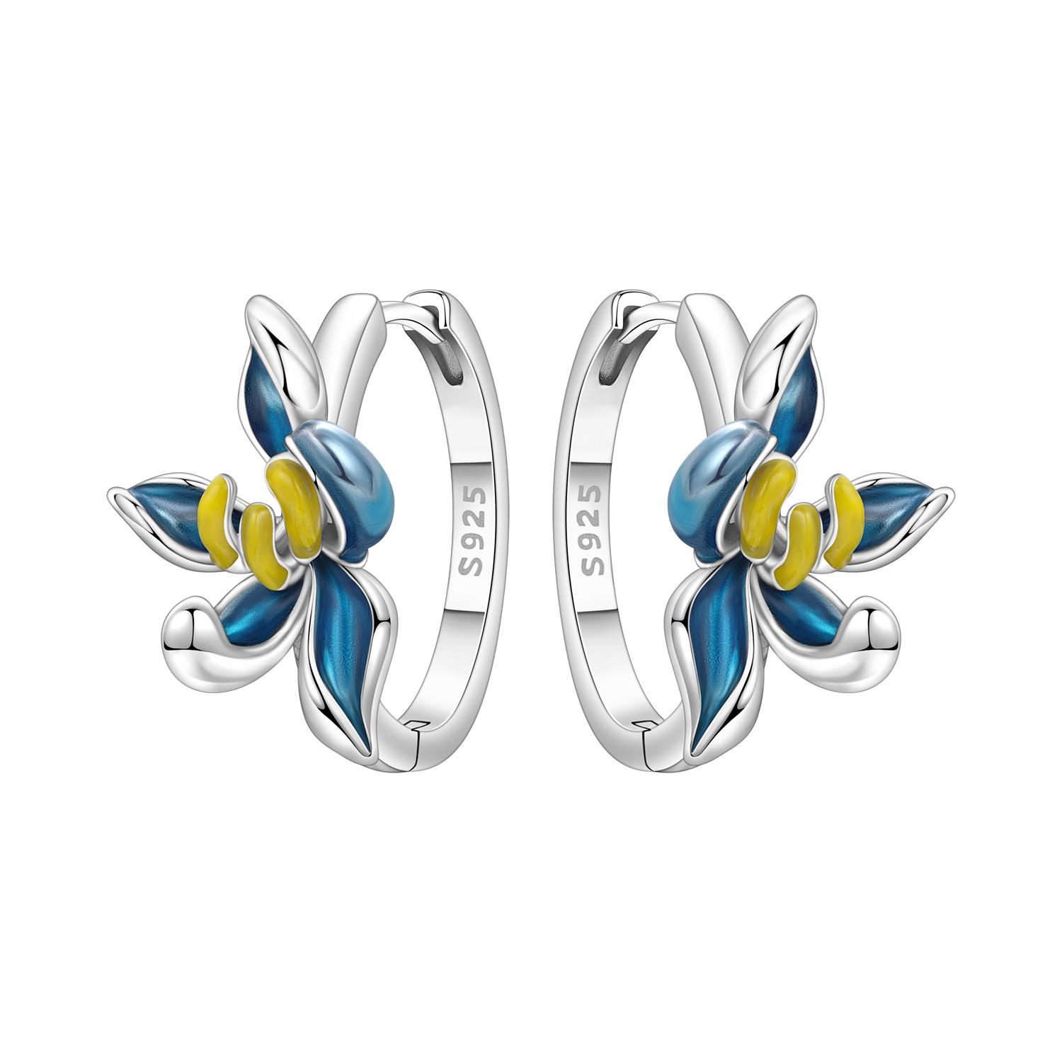 S925 Silver Blue Orchid Flower Earrings Hoop Earrings Women Jewelry Trendy Anniversary Gifts