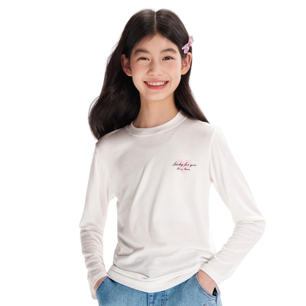Barry Banny Long Sleeve Heart Round Slim Suitable for Elementary and Middle School and White Kids' Girls' T-Shirt, Modal, Print, Neck,