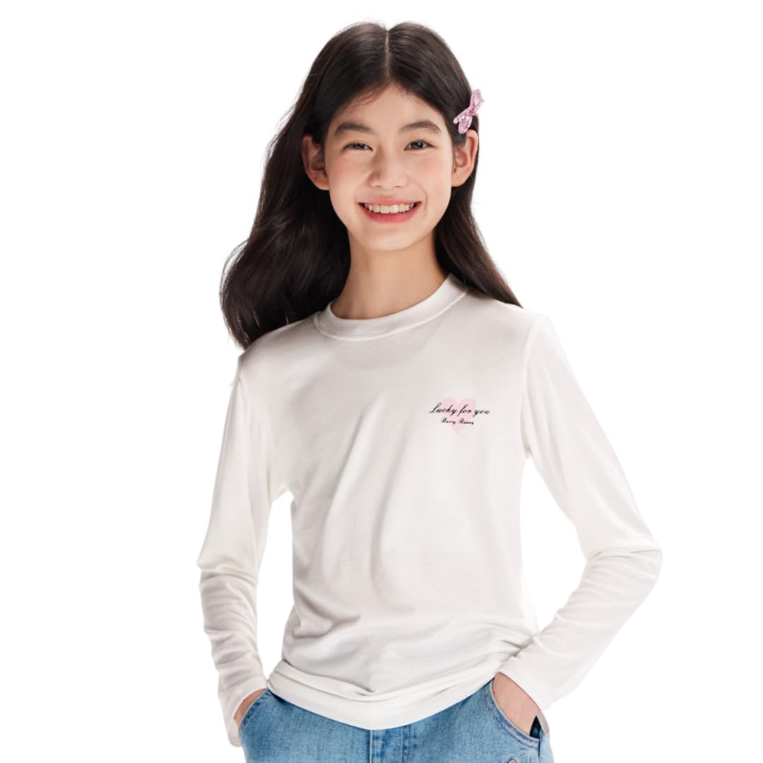 

Barry Banny Long Sleeve Heart Round Slim Suitable for Elementary and Middle School and White Kids Girls T-Shirt, Modal, Print, Neck, белый