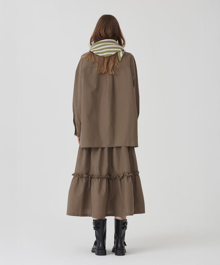 BETWEEN A AND B Stripe Trimmed Oversized Shirt [Brown]