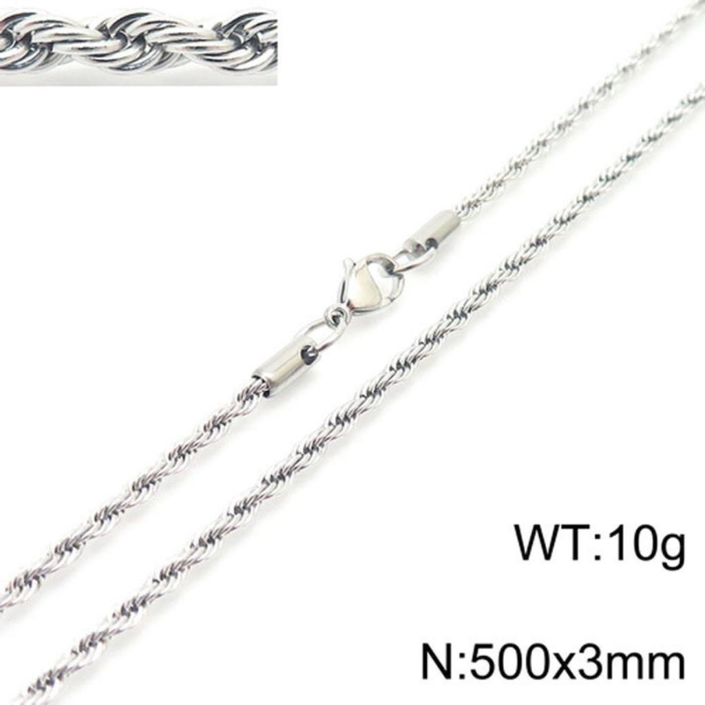 2~8mm Steel Color Stainless Steel Twist Chain Necklace Accessories Rock Hip-hop Color Men and Women Plain Chain