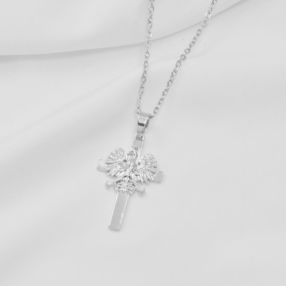 Anniyo Poland Eagle and Cross Pendant Necklaces for Women Girls,Polska Poles Jewelry #381016
