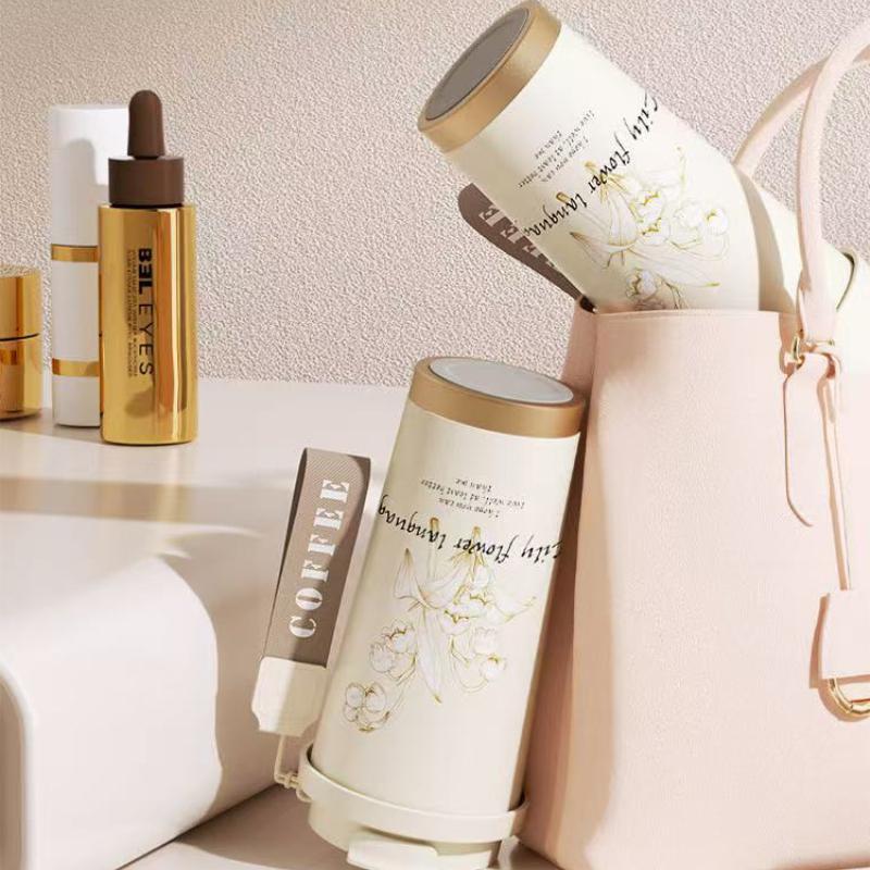 316 Stain Steel Thermos Cups 500ml Coffee Mug with Spoon Set of 3, Floral Ceramic Mug Gift Box for Birthday Wedding Christmas Valentine's Day