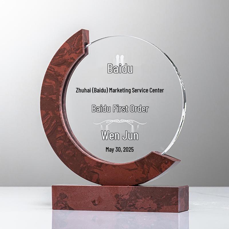 Premium Crystal Marble Trophy with Solid Wood Base - Elegant Award for Competitions, Ceremonies, and Employee Recognition