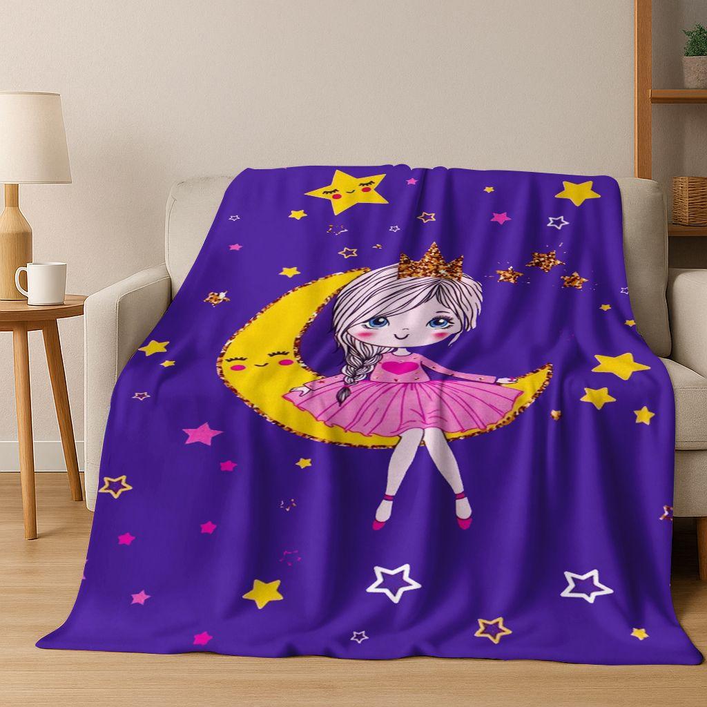 Elegant Ballet Dacing Girl Ballerina Cartoon Flannel Blanket,Cozy Soft Throw Blanket for Home Bedroom Bed Sofa Cover Gift Kids
