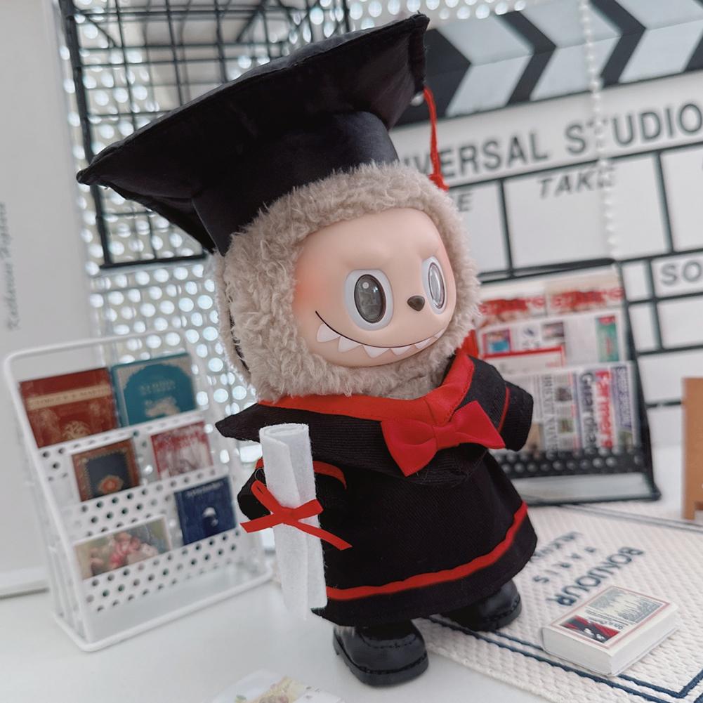 For 17cm Labubu Doll Clothes Fashion Clothes Doctoral Gown Dresses Color Match Graduation Cap Bachelor Hat Dolls Accessories Cute Decoration