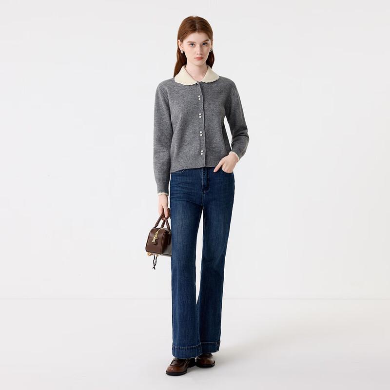 FivePlus Women's Contrast Doll Collar Knit Cardigan