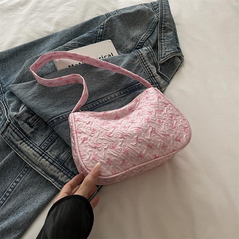

Small fresh bow crossbody small square bag 2025 new summer exquisite foreign style shoulder bag going out fashionable women розовый