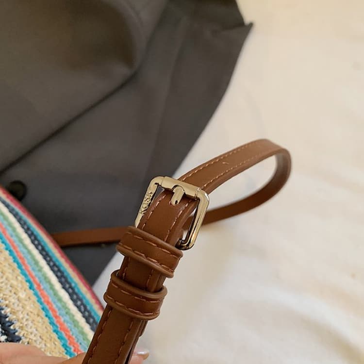 Striped Straw Baguette Small Bag Portable Messenger Women's Bag