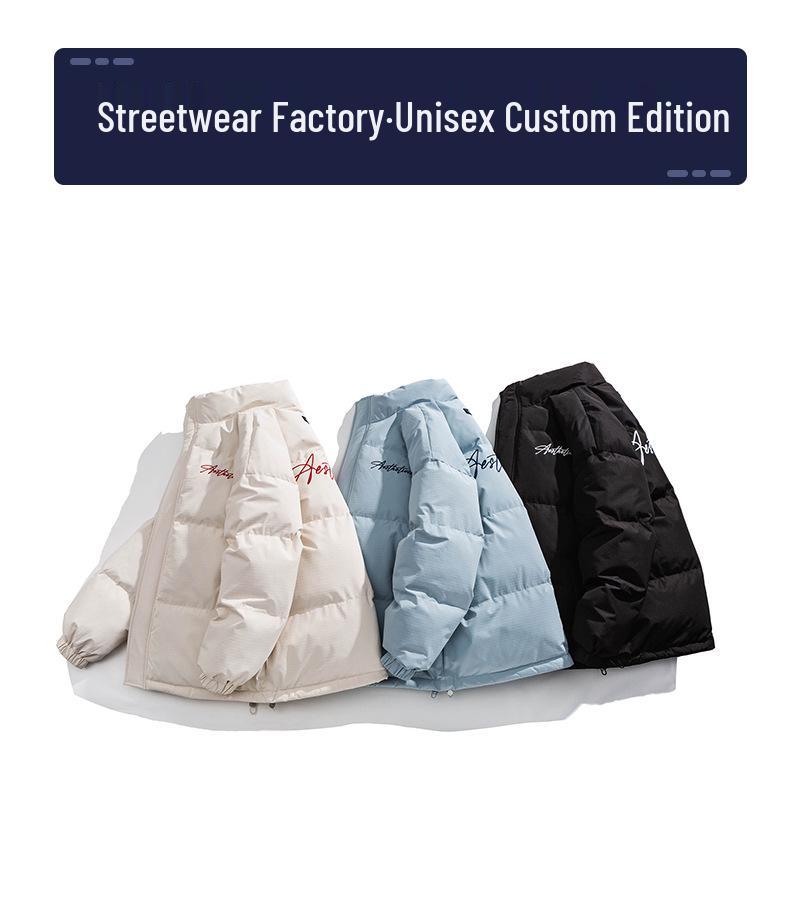 Men's Stand Collar Winter Cotton Jacket - Thickened, Loose-Fit, Trendy Down Outerwear