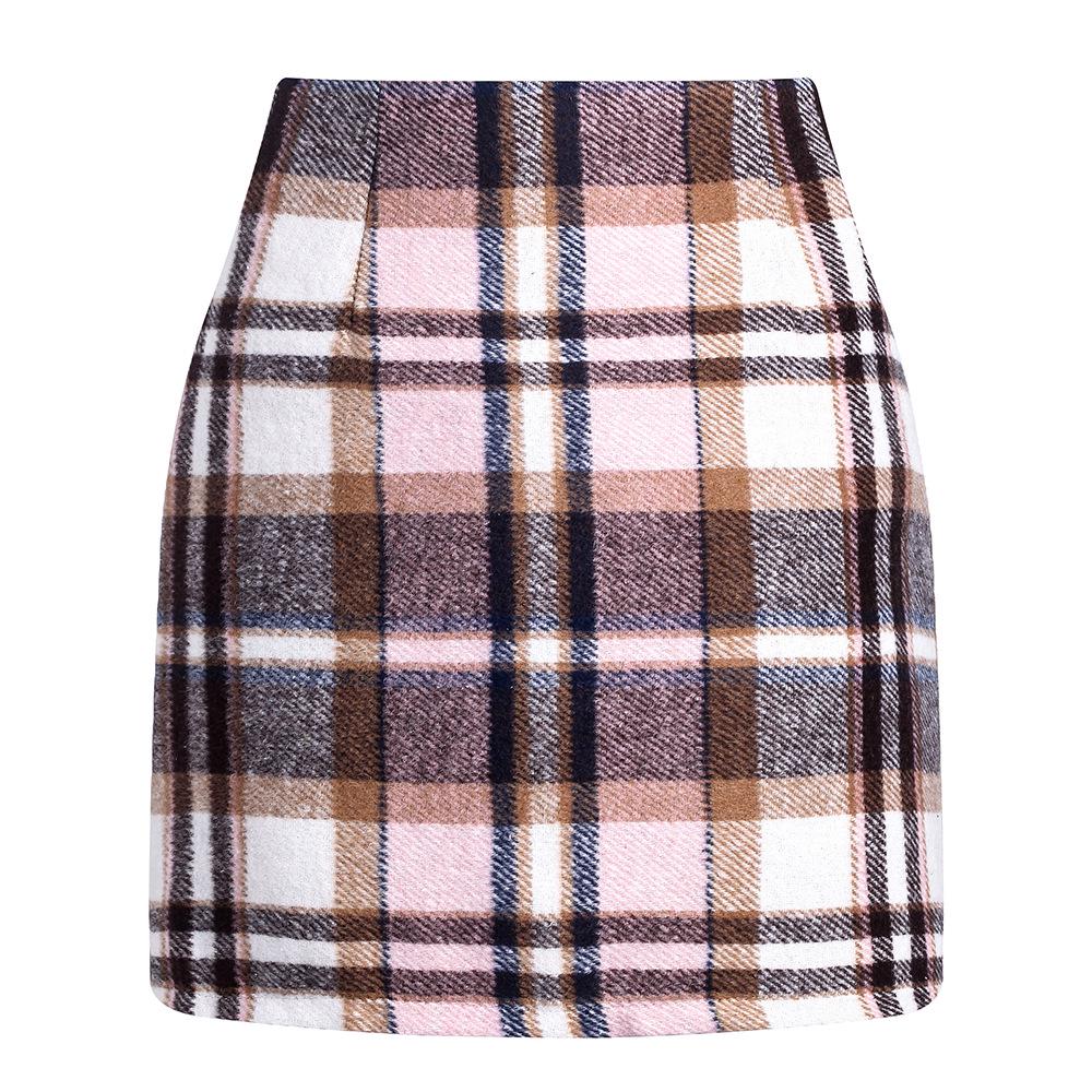 Women's High Waist Plaid Wool Pencil Mini Skirt