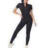 Tuta da Yoga con Zip Nude Feel da Donna - Manica Corta, Gamba Lunga, Vestibilità Aderente per Danza & Fitness