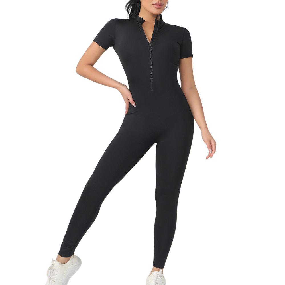 Tuta da Yoga con Zip Nude Feel da Donna - Manica Corta, Gamba Lunga, Vestibilità Aderente per Danza & Fitness