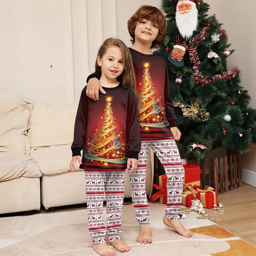 Family Matching Print Sets Pajamas Loungewear Outfits Family Matching Long Sleeve Tops+Pants Set