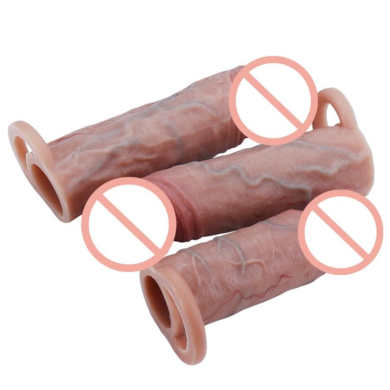 Wiederverwendbarer Silikon 12-16 CM Penisring Männer Penis Hülle Ärmel Dickvergrößerung Extender Dildo Verzögerung Ejakulation Sexspielzeug für Männer