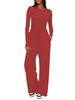 Solid Color Casual Long Sleeve Set Top High Waisted Wide Leg Pants Sportswear