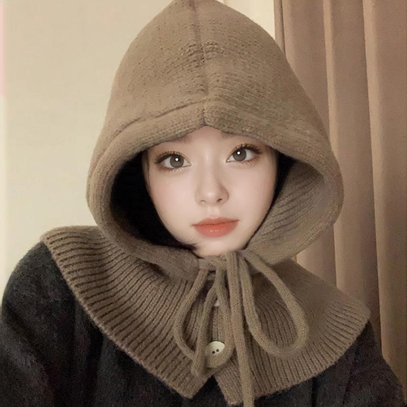 Balaclava Hat for Women In Winter Warm Big Head Scarf One Piece Head Cover Ear Protection Wool Hat Knit Hat
