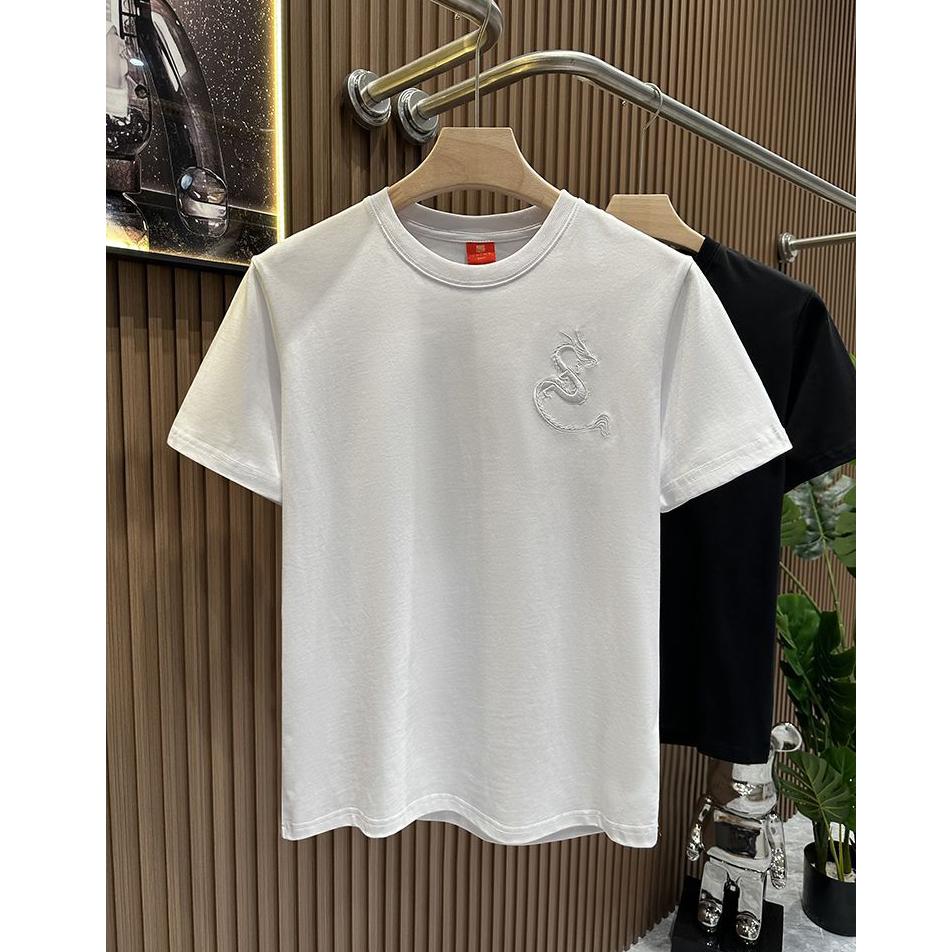 Summer Top Embroidery Neutral Short O-neck Casual Hip Hop Heavy Texture Cotton Ins Loose Men T-shirt