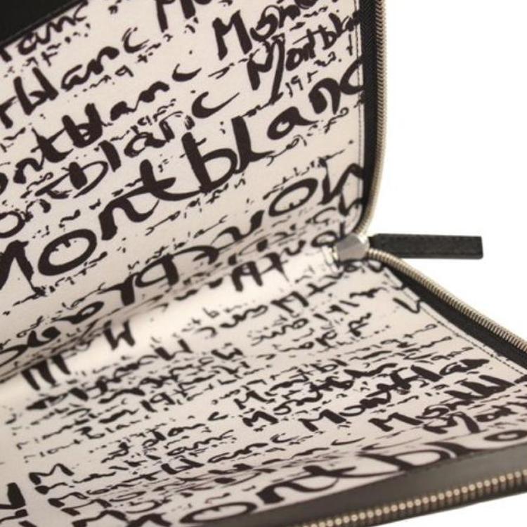 Montblanc Artisan Series Calligraphy Logo Print Leather Clutch Men clutch Black 124136