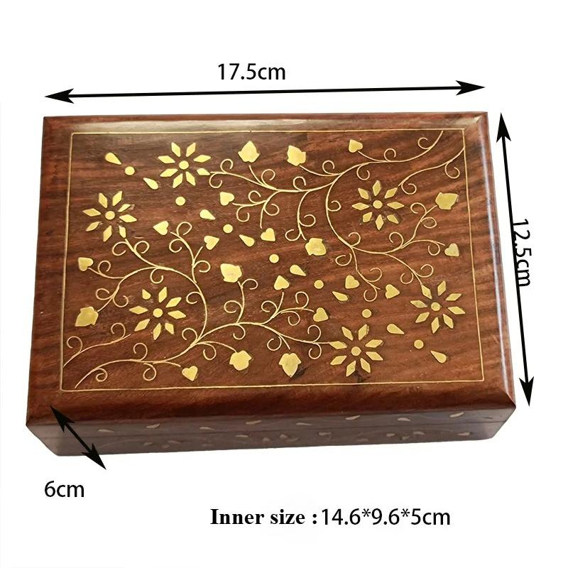 Handcrafted Copper Inlaid Solid Wood Box Jewelry Organizer Indian Rosewood for Watches Stamps Gold Bars
