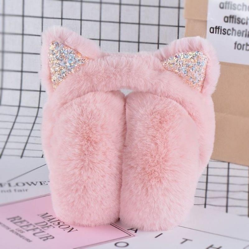 Girl Winter Cat Ear Earmuffs Foldable Warm  Protect Cute Faux Fur Soft Fluffy Earcap Korean Style Children Ear Cover Ear Muff