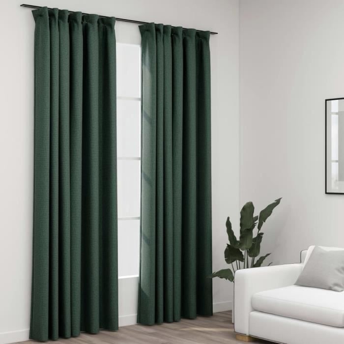 VidaXL Rideaux occultants aspect lin avec crochets 2pcs Vert 140x245cm