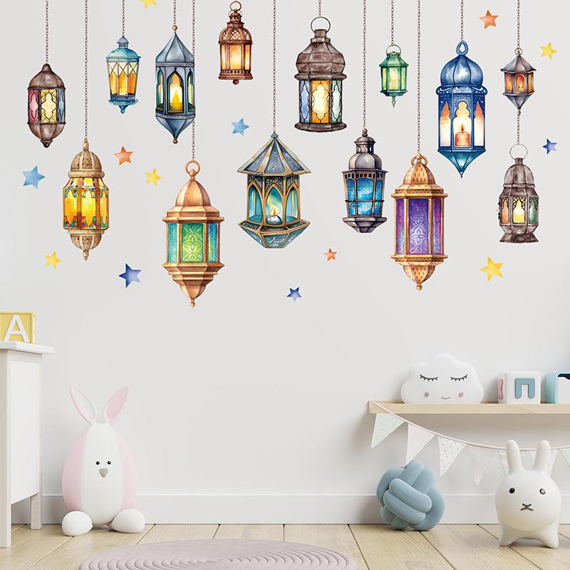 Retro Chandelier Festival PVC Removable DIY Adhesive Stickers for Middle East Celebration Decor